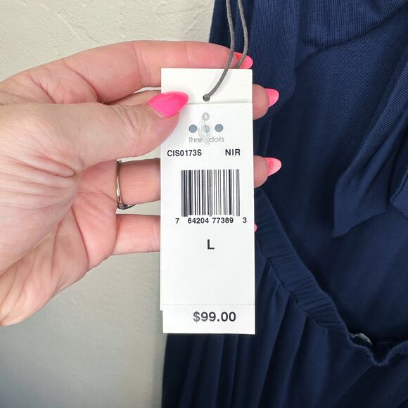NWT Three Dots Luxe Tie Back Side Slit Night Iris Navy Ci Midi Dress Large - Picture 13 of 16